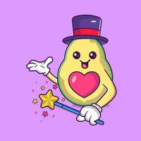 schattig avocado Holding magie stok mascotte karakter vector icoon illustratie