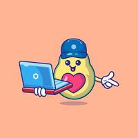 schattig avocado Holding laptop karakter vector icoon illustratie