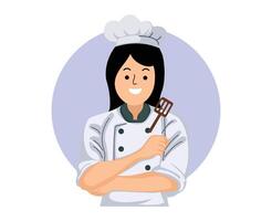 glimlach vrouw chef mascotte logo ontwerp vector illustratie