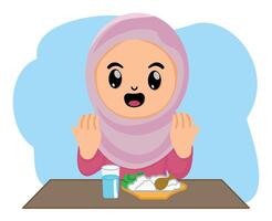 iftar avondeten moslim kind meisje in de maand van Ramadan kareem vector