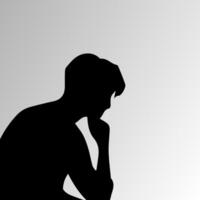 silhouet van heel verdrietig Mens alleen Aan wit achtergrond, depressief jong Mens vector