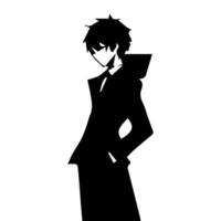 silhouet illustratie van een jongen in anime stijl vector