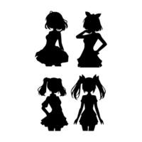 silhouet meisje in anime stijl vector illustratie vrij