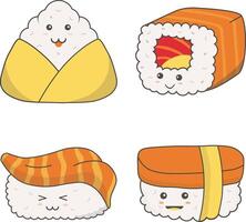 kawaii sushi illustratie in schattig tekenfilm ontwerp. geïsoleerd vector icoon