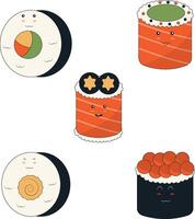 kawaii sushi illustratie set. tekenfilm ontwerp stijl. geïsoleerd vector