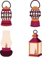 verzameling van camping lantaarn lamp illustratie. klassiek ontwerp stijl. geïsoleerd vector