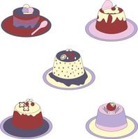 zoet pudding toetje met verschillend topping en room. schattig tekenfilm vector illustratie