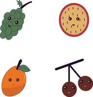 kawaii fruit mascotte verzameling. vlak tekenfilm vector icoon.