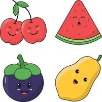 kawaii fruit mascotte in vlak tekenfilm karakter, vector illustratie set.