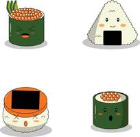 kawaii sushi illustratie. schattig tekenfilm karakter Aan wit achtergrond. vector