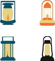 camping lantaarn lamp met wijnoogst ontwerp stijl. vector illustratie set.