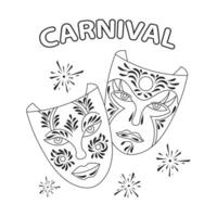 maskerade carnaval maskers en vuurwerk, mardi gras. illustratie, schetsen voor kleuren, vector