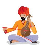 cultureel Rajasthani volk musicus spelen muziek- instrument vector illustratie