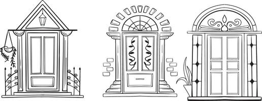 hand- getrokken deuren schetsen reeks vector illustratie