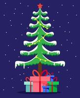 Kerstmis boom met sneeuw en cadeaus vector
