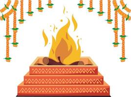 havan, Hindoe religie geestelijk brand vector illustratie