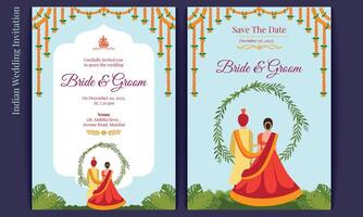 Hindoe Indisch bruiloft kaart ontwerp, uitnodiging sjabloon vector