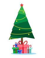 Kerstmis boom met cadeaus onder boom vector