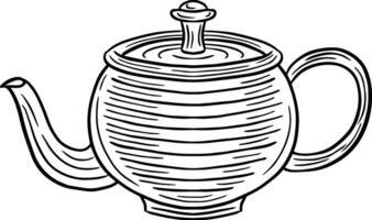 theepot hand- getrokken gegraveerde schetsen tekening vector