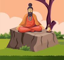 sadhu aan het doen meditatie in oerwoud vector