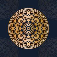 mandala ornament Aan een donker blauw achtergrond. decoratief gouden mandala patroon. mandala patroon met metalen donker blauw kleur. goud wijnoogst groet kaart Aan blauw achtergrond. luxueus mandala vector. vector