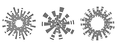 cirkel geluid Golf. audio muziek- gelijkmaker. ronde circulaire pictogrammen set. spectrum radiaal patroon en frequentie kader. vector ontwerp