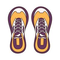 gewoontjes sportschoenen voor mannetje en vrouw in tekenfilm stijl. hand- getrokken schoenen geel en paars kleur. top visie ontwerp voor icoon, winkel logo. vector illustratie geïsoleerd Aan een wit achtergrond.