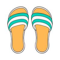 pantoffel met strepen icoon in tekenfilm stijl. omdraaien flops strand schoenen groen en geel kleur. vector illustratie geïsoleerd Aan een wit achtergrond.