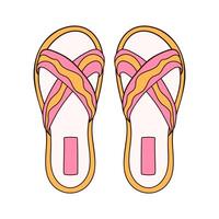 pantoffel met Golf strepen geel en roze kleur icoon in tekenfilm stijl. slipper vrouw schoenen voor strand schets symbool. vector illustratie geïsoleerd Aan een wit achtergrond.