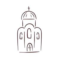 kerk symbool in lijn kunst stijl. hand- getrokken vector illustratie geïsoleerd Aan een wit achtergrond.