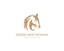 paard hoofd en vrouw logo ontwerp vector concept.