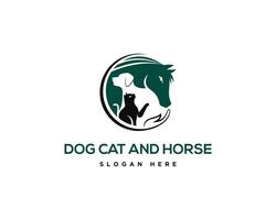 paard kat en hond gestileerde dieren logo vector grafisch sjabloon.