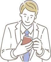 illustratie van een zakenman Holding een smartphone en glimlachen vector