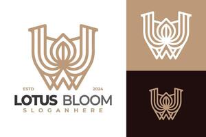 brief w lotus bloeien logo ontwerp vector symbool icoon illustratie