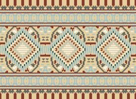 pixel kruis steek traditioneel etnisch patroon paisley bloem ikat achtergrond abstract aztec Afrikaanse Indonesisch Indisch naadloos patroon voor kleding stof afdrukken kleding jurk tapijt gordijnen en sarong vector