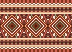 pixel kruis steek traditioneel etnisch patroon paisley bloem ikat achtergrond abstract aztec Afrikaanse Indonesisch Indisch naadloos patroon voor kleding stof afdrukken kleding jurk tapijt gordijnen en sarong vector