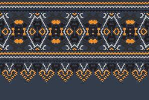 pixel kruis steek patroon met bloemen ontwerpen. traditioneel kruis steek handwerk. meetkundig etnisch patroon, borduurwerk, textiel versiering, kleding stof, hand- gestikt patroon, cultureel stiksels vector