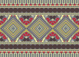 pixel kruis steek traditioneel etnisch patroon paisley bloem ikat achtergrond abstract aztec Afrikaanse Indonesisch Indisch naadloos patroon voor kleding stof afdrukken kleding jurk tapijt gordijnen en sarong vector