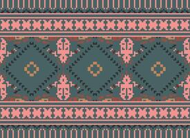 pixel kruis steek traditioneel etnisch patroon paisley bloem ikat achtergrond abstract aztec Afrikaanse Indonesisch Indisch naadloos patroon voor kleding stof afdrukken kleding jurk tapijt gordijnen en sarong vector