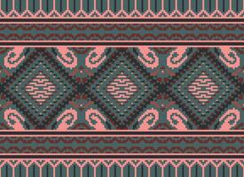 pixel kruis steek traditioneel etnisch patroon paisley bloem ikat achtergrond abstract aztec Afrikaanse Indonesisch Indisch naadloos patroon voor kleding stof afdrukken kleding jurk tapijt gordijnen en sarong vector