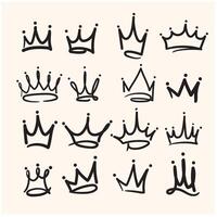 tekening kroon hand- getrokken set. tekening prinses kroon, koningin tiara. lijn schetsen Koninklijk element met illustratie stijl tekening en lijn kunst vector