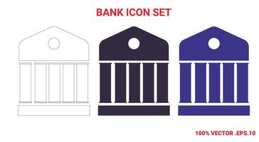 reeks van zwart bank pictogrammen. vlak vector regering gebouw