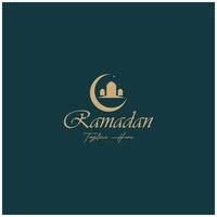 Ramadan mubarak logo met lantaarn elementen, halve maan maan en ster moskee gebouw, Islamitisch schoonschrift patroon, voor bedrijf, architectuur, moslims, eid, eid kaarten, Islamitisch onderwijs vector