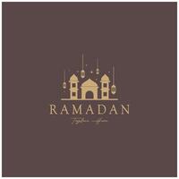 Ramadan mubarak logo met lantaarn elementen, halve maan maan en ster moskee gebouw, Islamitisch schoonschrift patroon, voor bedrijf, architectuur, moslims, eid, eid kaarten, Islamitisch onderwijs vector