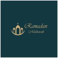 Ramadan mubarak logo met lantaarn elementen, halve maan maan en ster moskee gebouw, Islamitisch schoonschrift patroon, voor bedrijf, architectuur, moslims, eid, eid kaarten, Islamitisch onderwijs vector