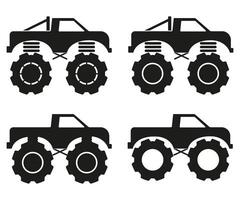 reeks van monster oppakken vrachtwagen, zwaar voertuig kant visie silhouet vector