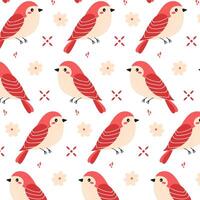 voorjaar vogels. naadloos patroon van rood vogelstand en grafisch elementen. patroon in vlak stijl voor achtergrond, kleding stof of verpakking. vector