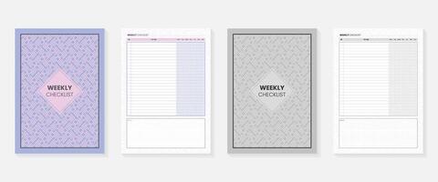 wekelijks checklist Pagina's met kleurrijk Hoes en zwart en wit ontwerp vector