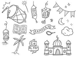 hand- getrokken tekening reeks element verwant naar eid mubarak en Ramadan vector