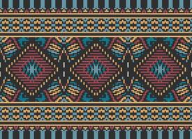 pixel kruis steek traditioneel etnisch patroon paisley bloem ikat achtergrond abstract aztec Afrikaanse Indonesisch Indisch naadloos patroon voor kleding stof afdrukken kleding jurk tapijt gordijnen en sarong vector